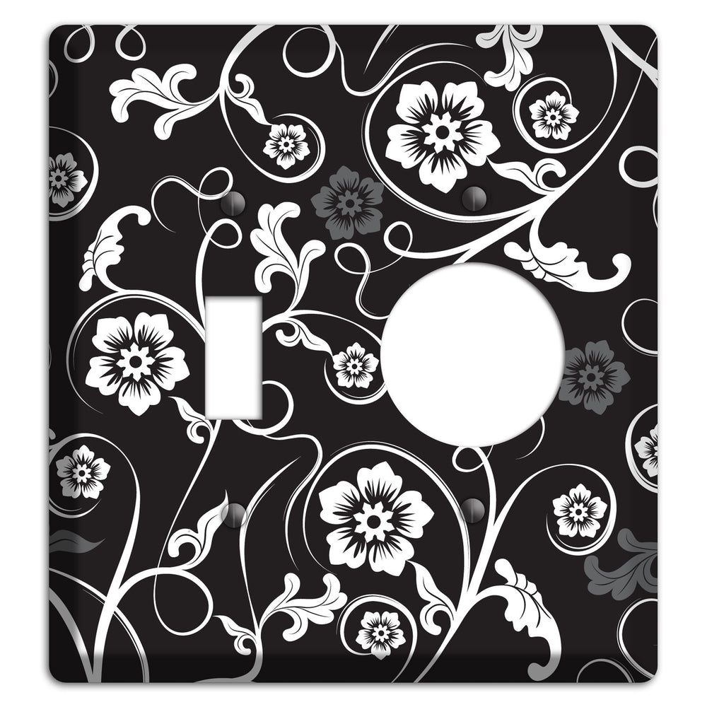 Black with White Flower Sprig Toggle / Receptacle Wallplate