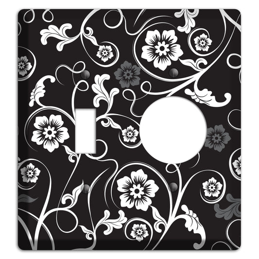 Black with White Flower Sprig Toggle / Receptacle Wallplate