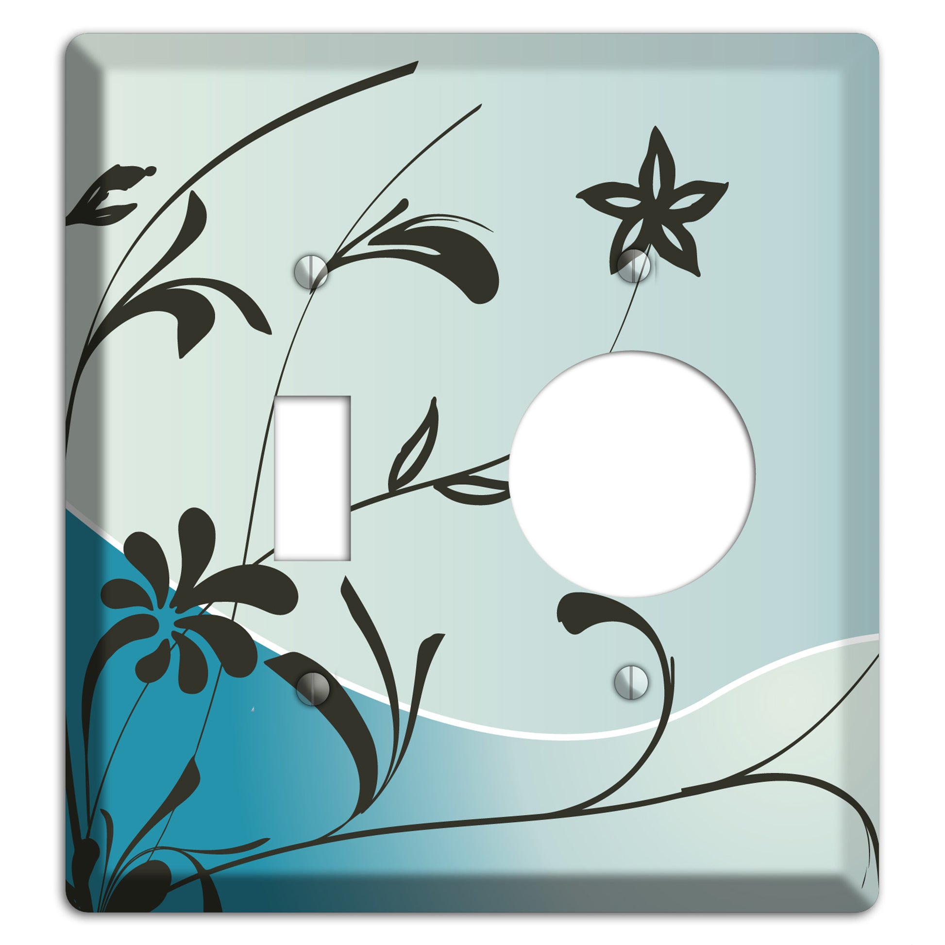 Blue-grey Floral Sprig Toggle / Receptacle Wallplate