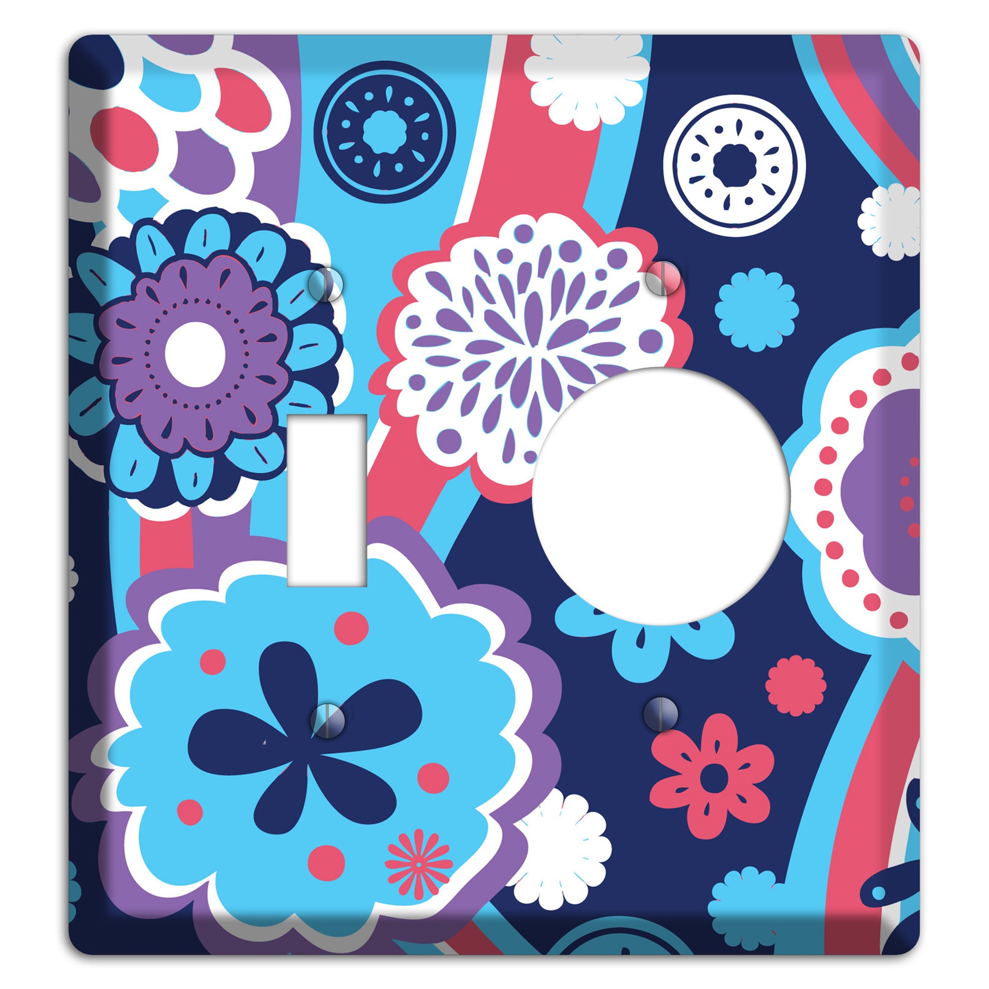 Blue Purple and Pink Retro Suzani Toggle / Receptacle Wallplate