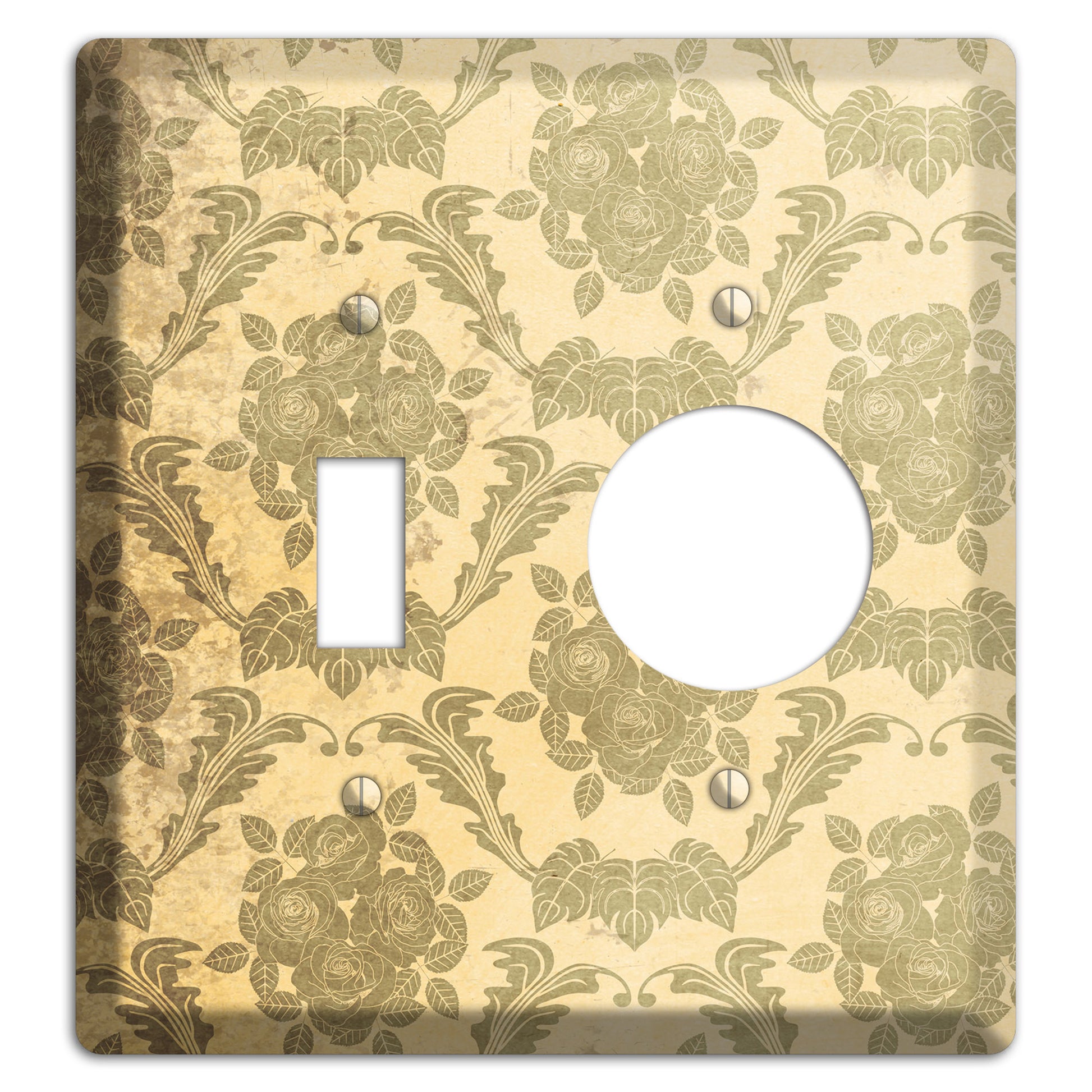 Straw Vintage Rose Damask Toggle / Receptacle Wallplate