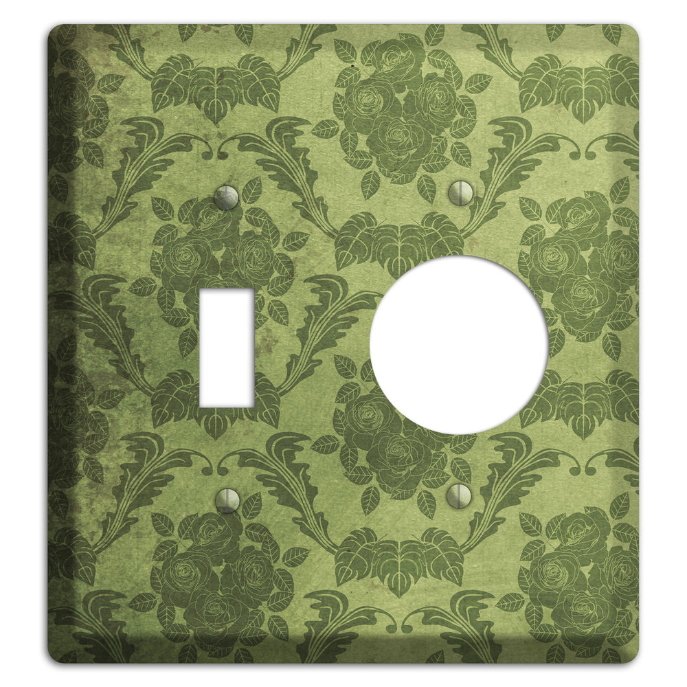 Green Smoke Vintage Rose Damask Toggle / Receptacle Wallplate