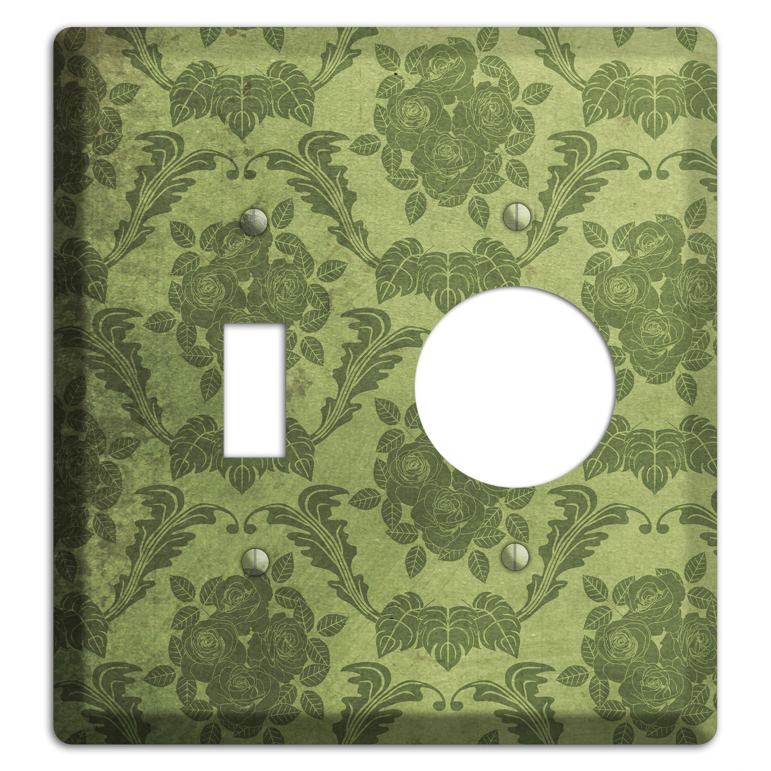 Green Smoke Vintage Rose Damask Toggle / Receptacle Wallplate
