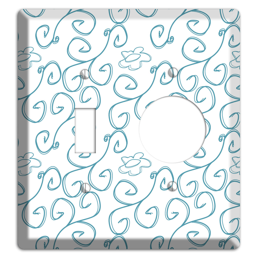 Blue Scroll Flower Contour Toggle / Receptacle Wallplate
