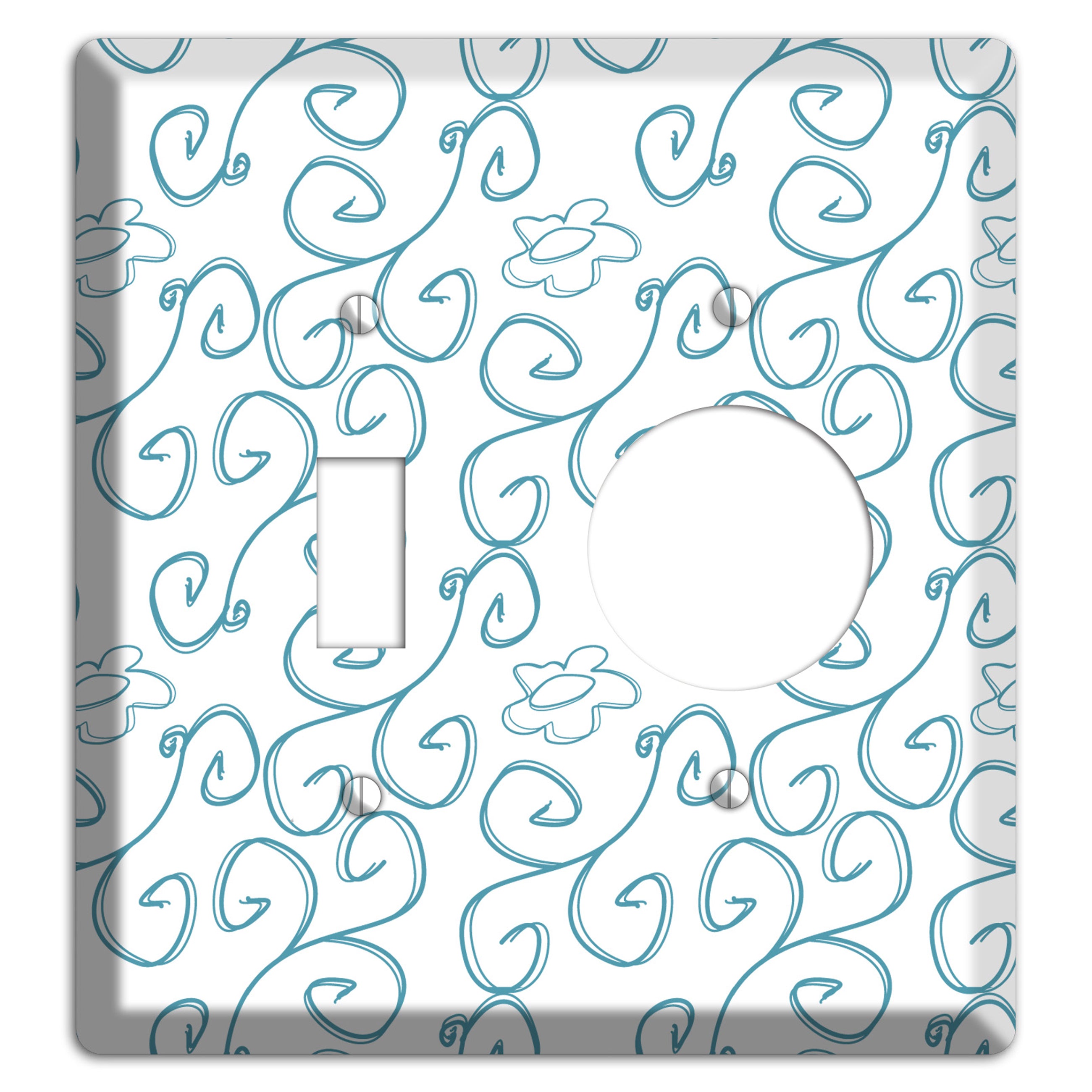 Blue Scroll Flower Contour Toggle / Receptacle Wallplate