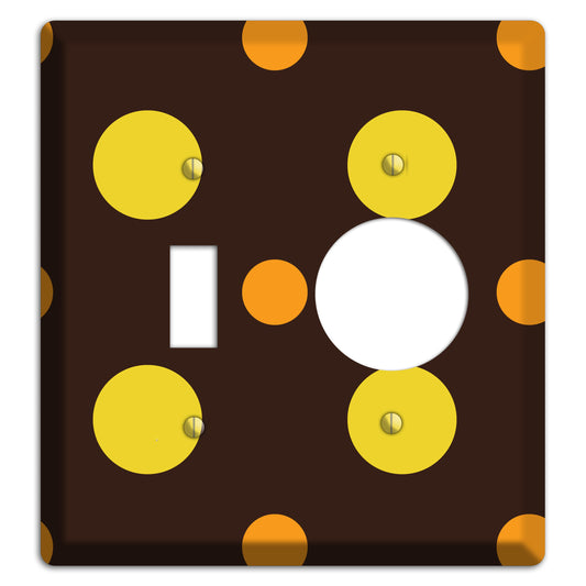 Black with Yellow and Orange Multi Medium Polka Dots Toggle / Receptacle Wallplate