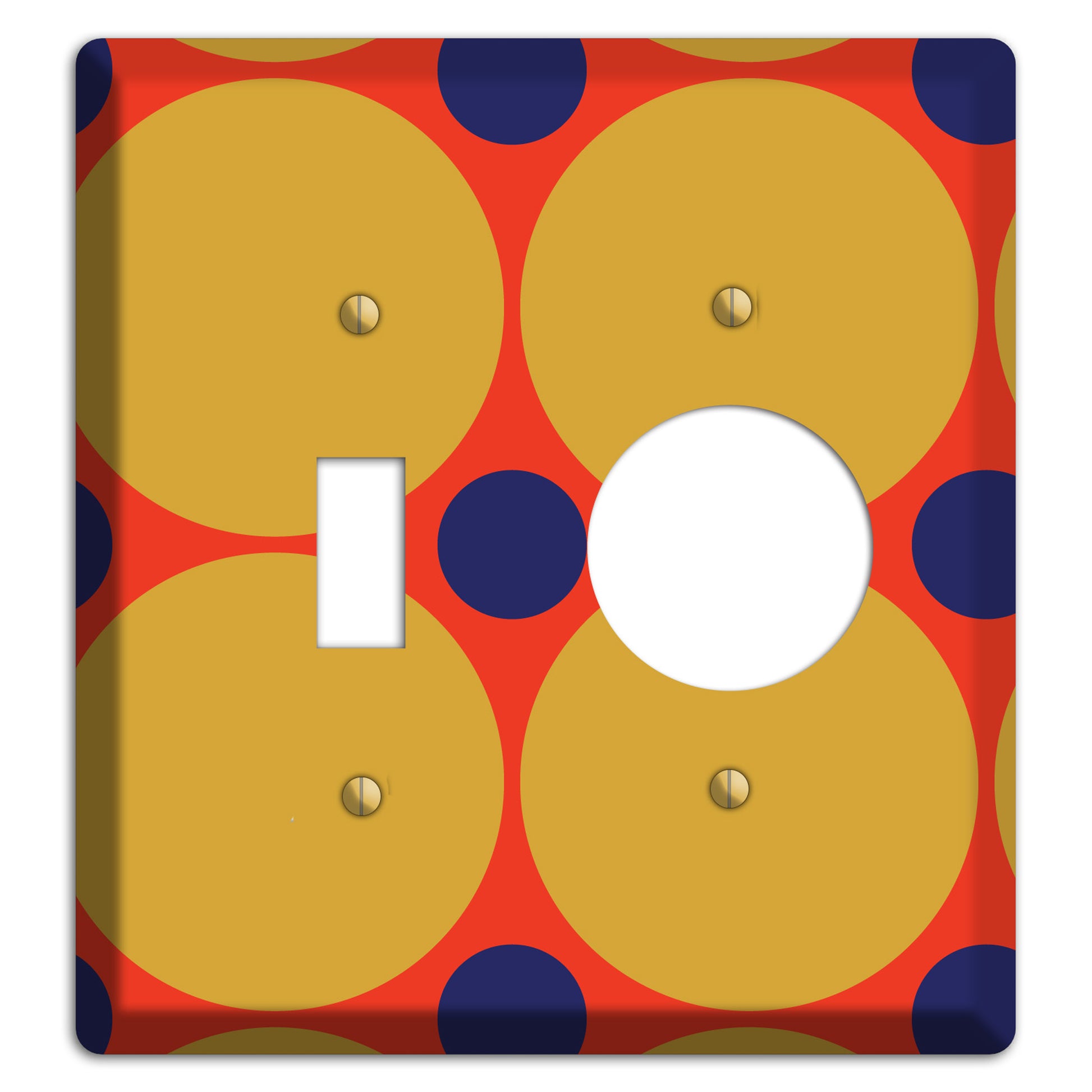 Red with Mustard and Blue Multi Tiled Large Dots Toggle / Receptacle Wallplate