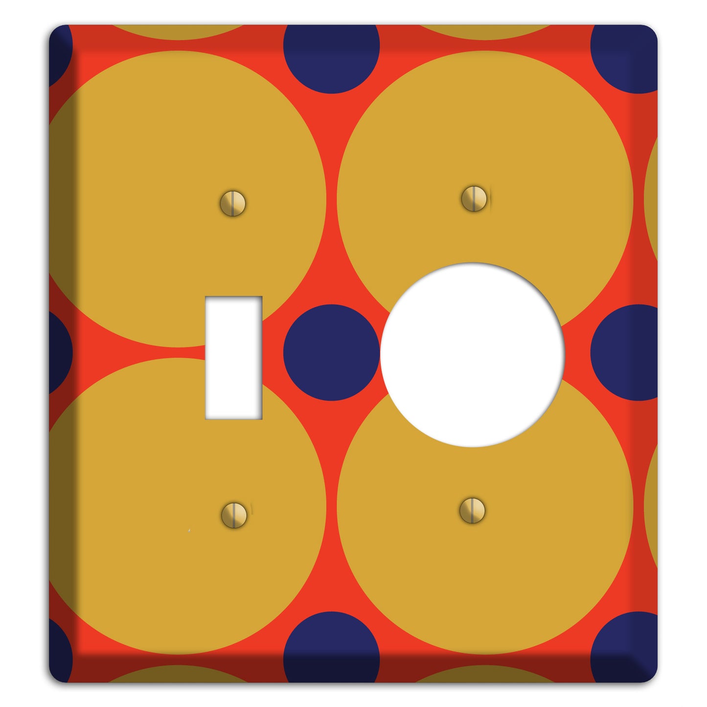 Red with Mustard and Blue Multi Tiled Large Dots Toggle / Receptacle Wallplate