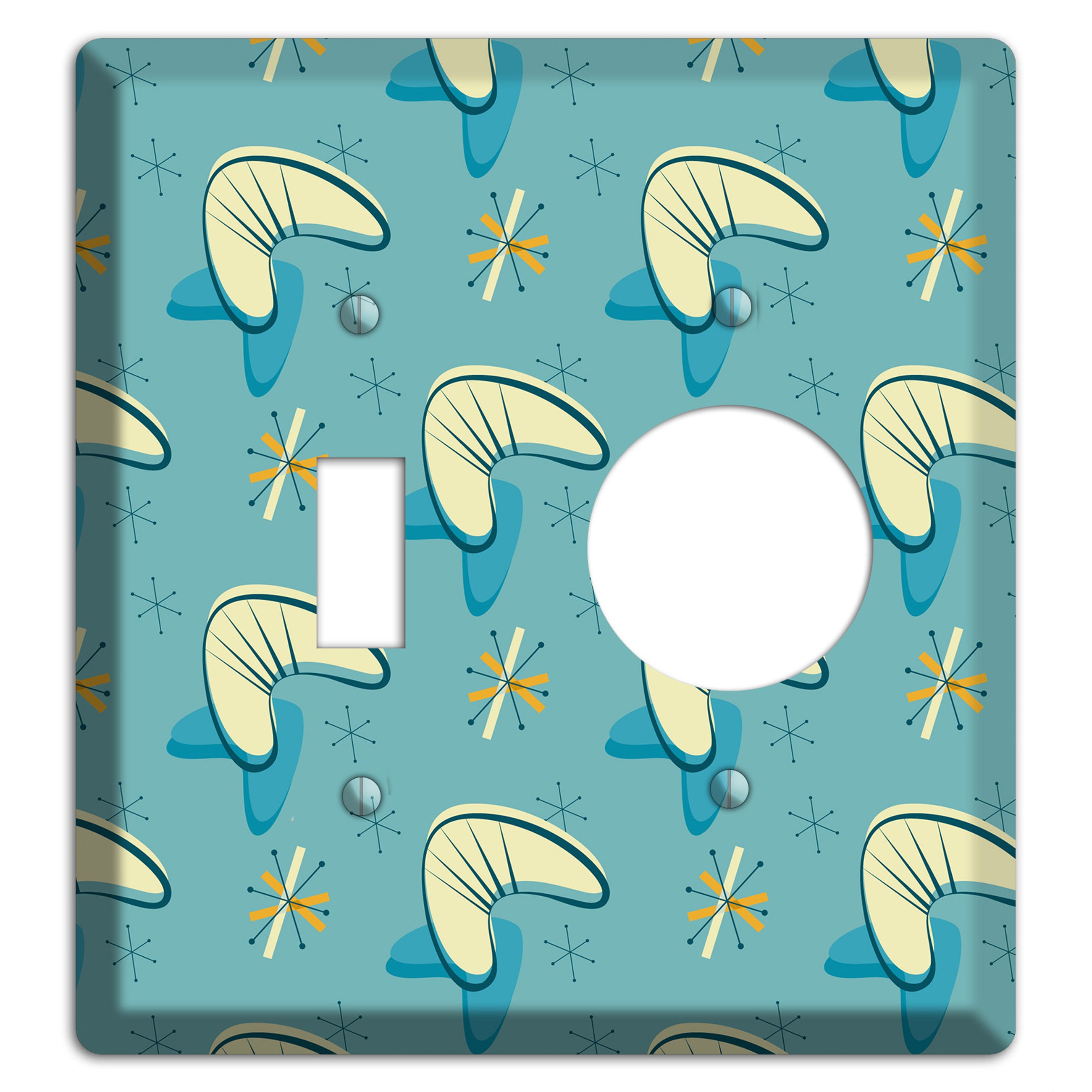 Yellow and Blue Boomerang Toggle / Receptacle Wallplate