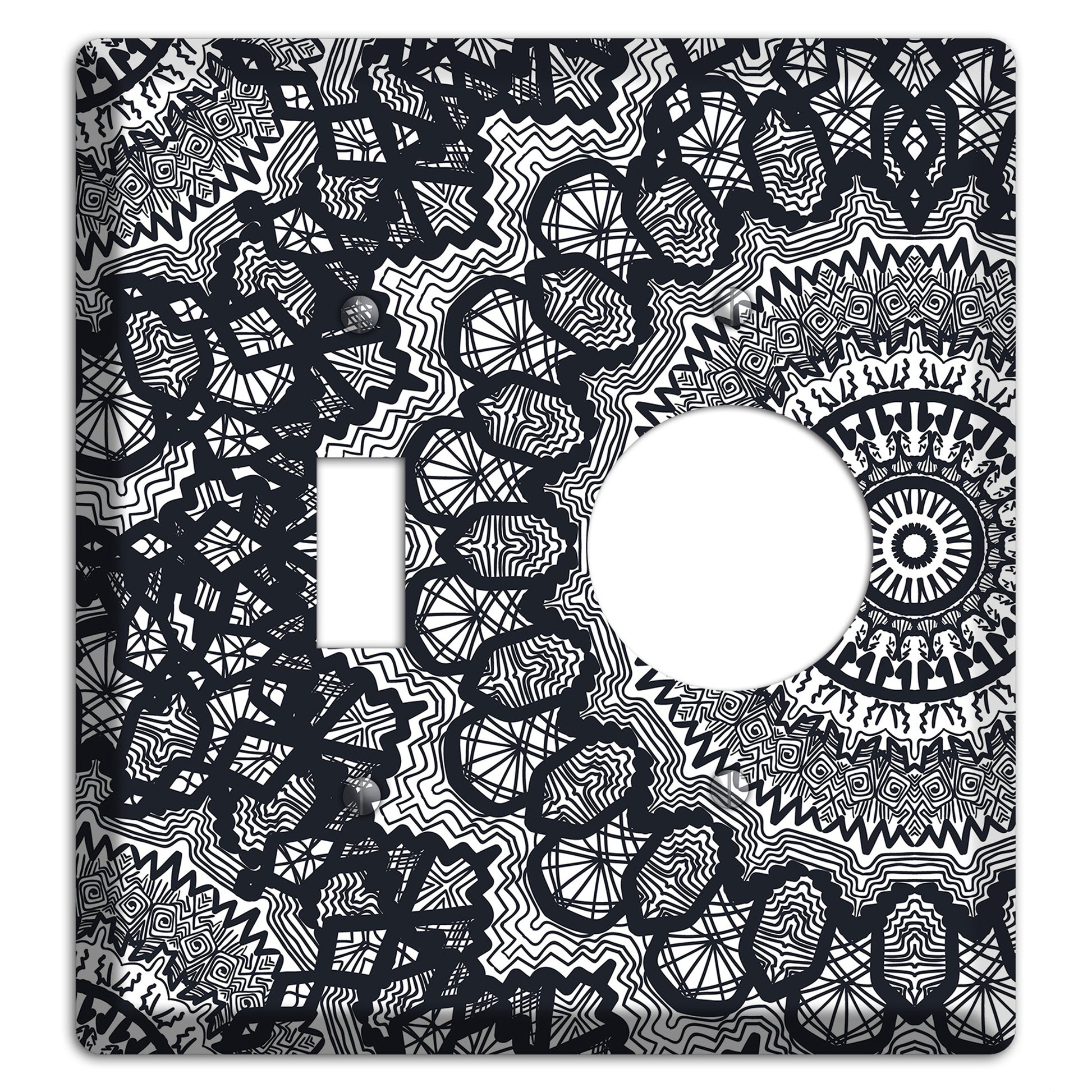 Mandala Black and White Style T Cover Plates Toggle / Receptacle Wallplate