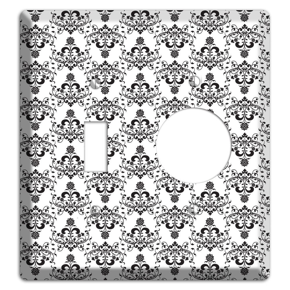 White with Black Cartouche Half Drop Toggle / Receptacle Wallplate