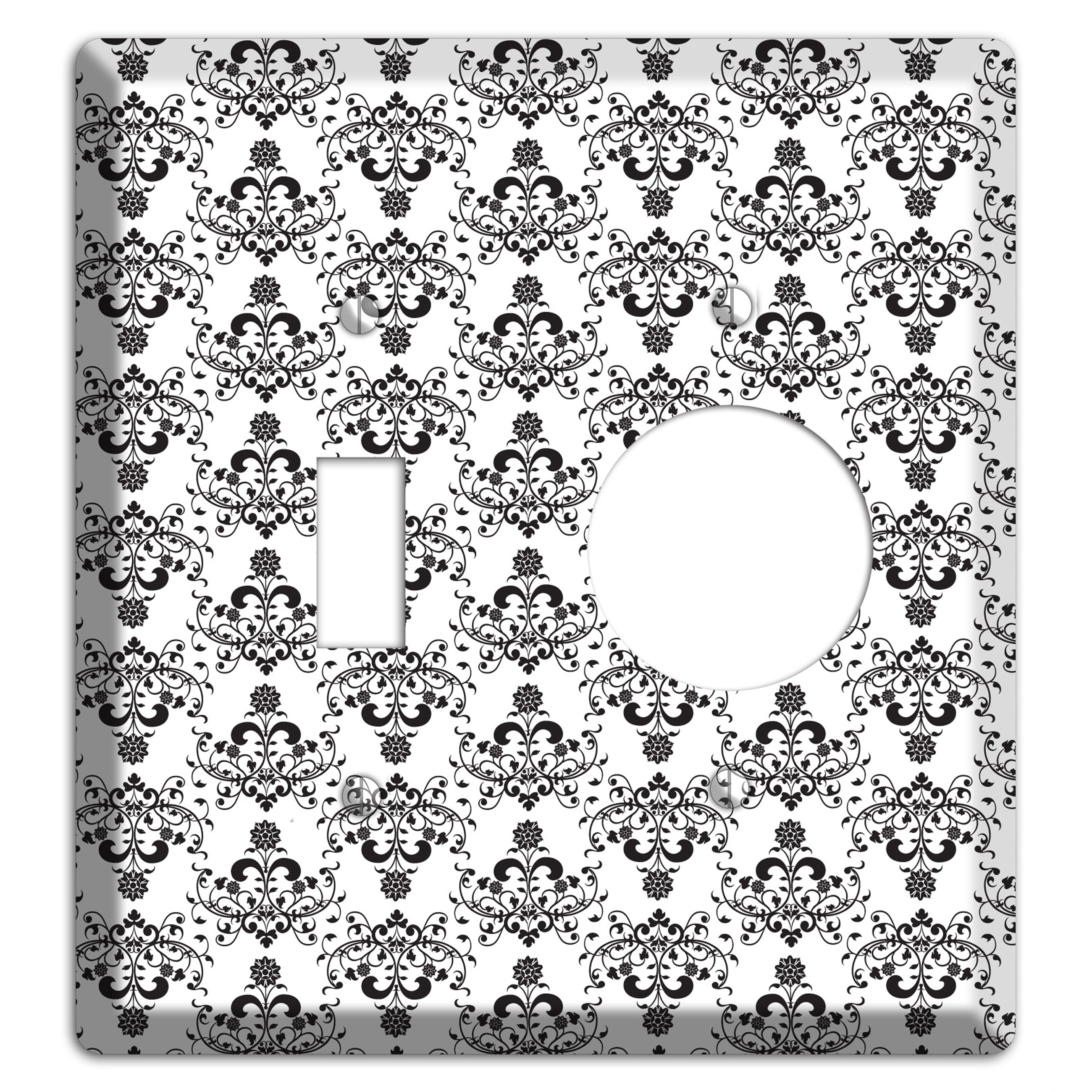 White with Black Cartouche Half Drop Toggle / Receptacle Wallplate