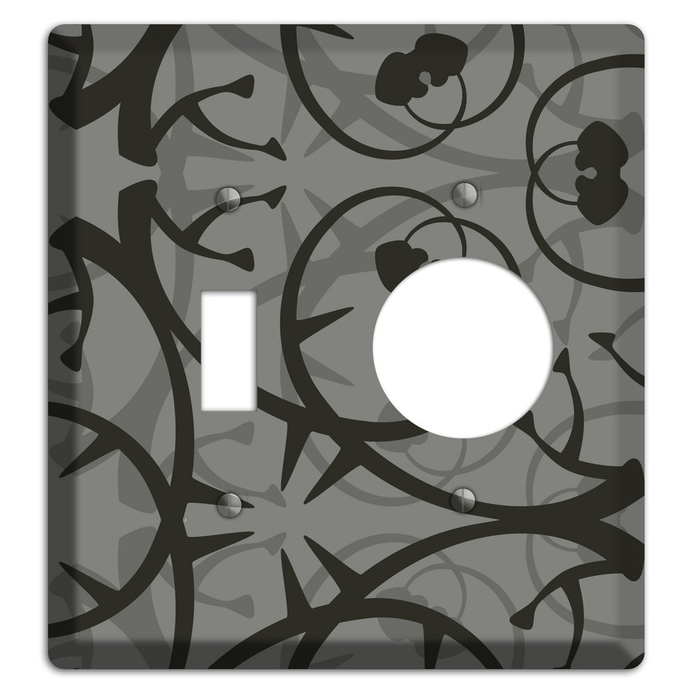 Grey with Black Retro Sprig Toggle / Receptacle Wallplate