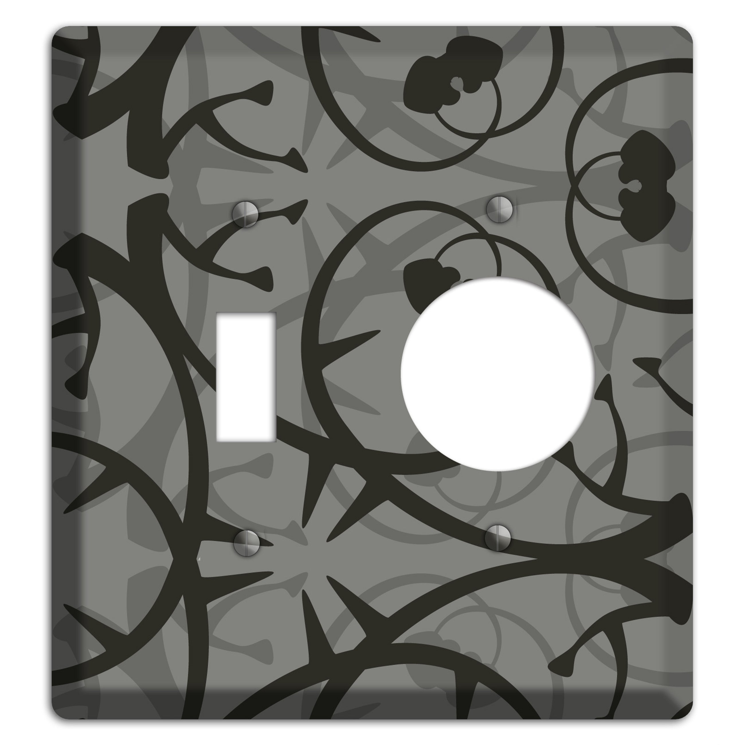 Grey with Black Retro Sprig Toggle / Receptacle Wallplate