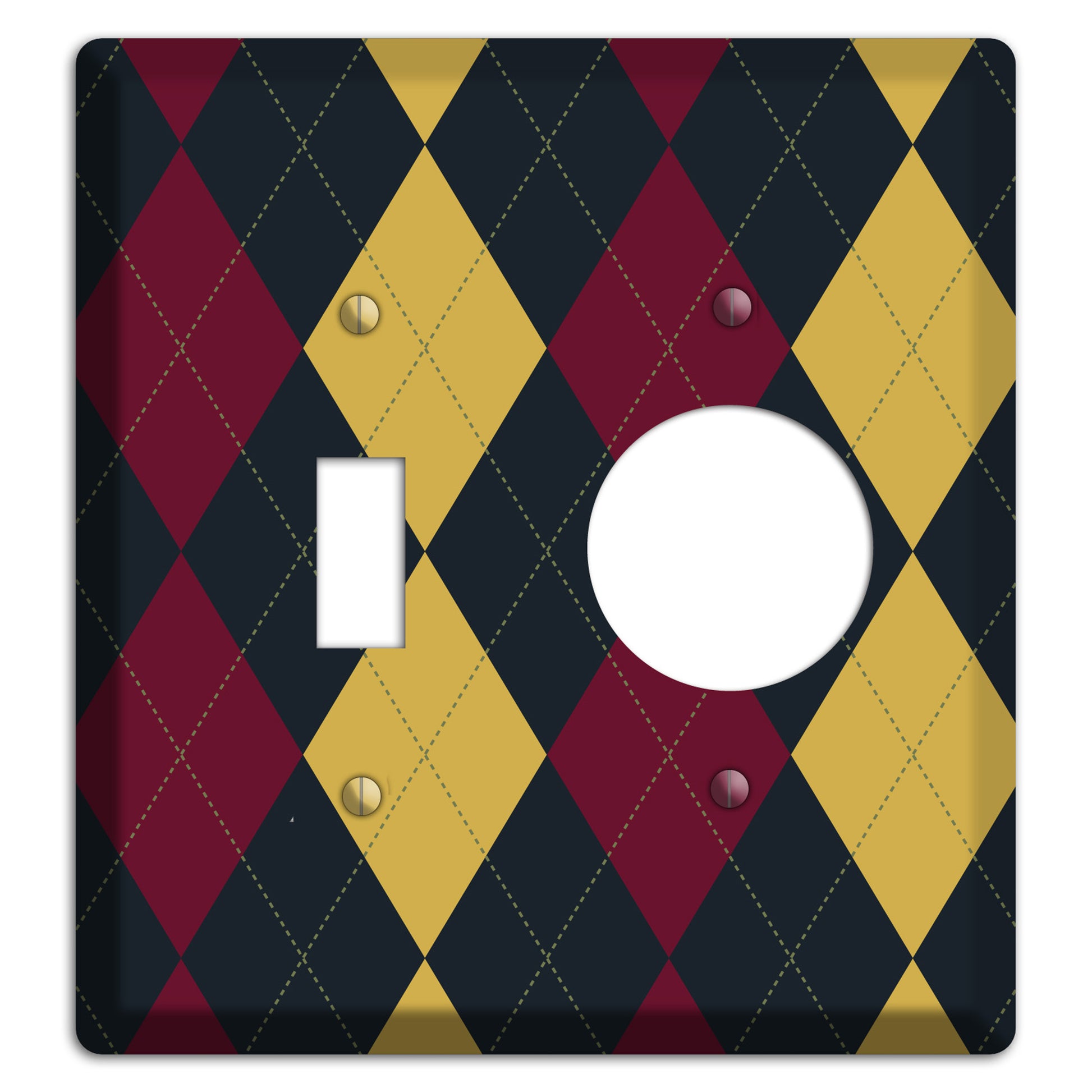 Deep Red and Yellow Argyle Toggle / Receptacle Wallplate