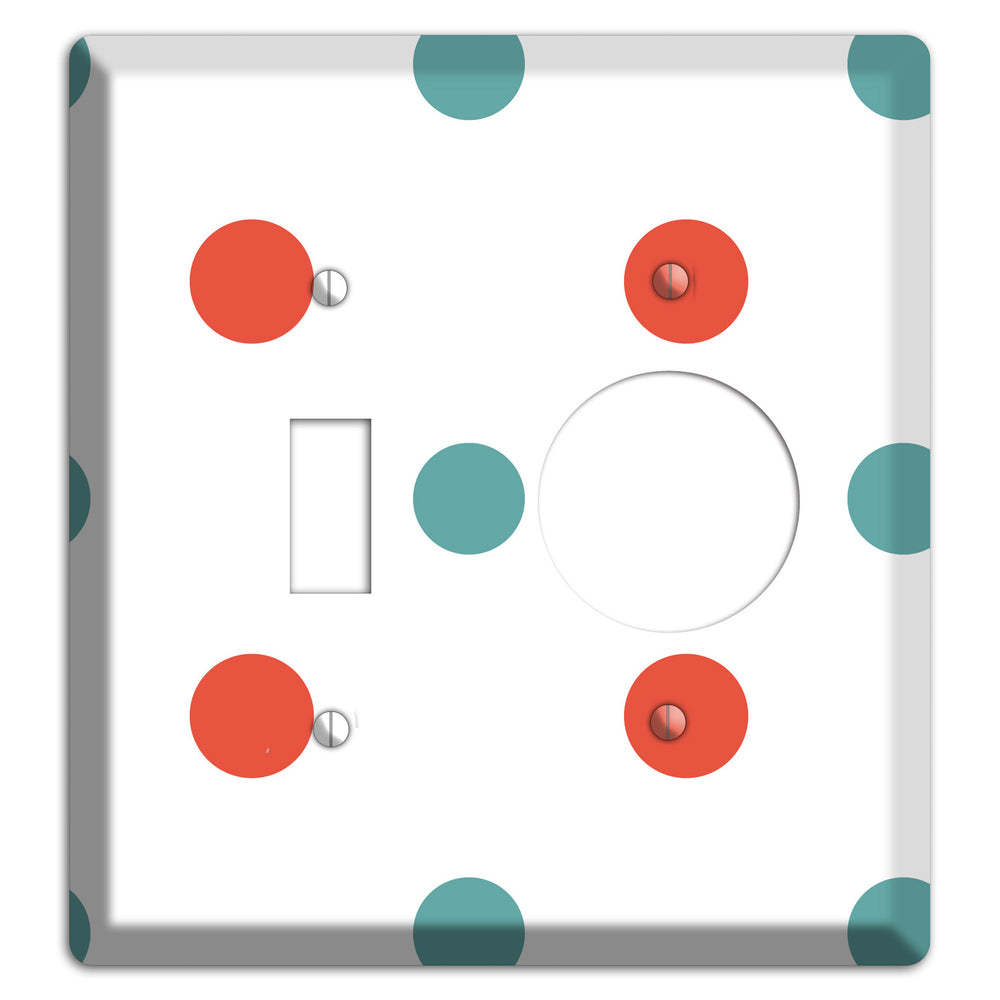 Aqua and Coral Medium Polka Dots Toggle / Receptacle Wallplate