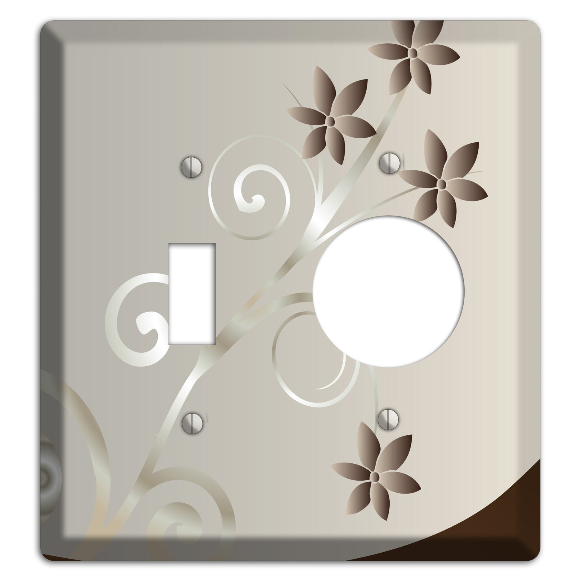 Grey Floral Swirl Sprig Toggle / Receptacle Wallplate