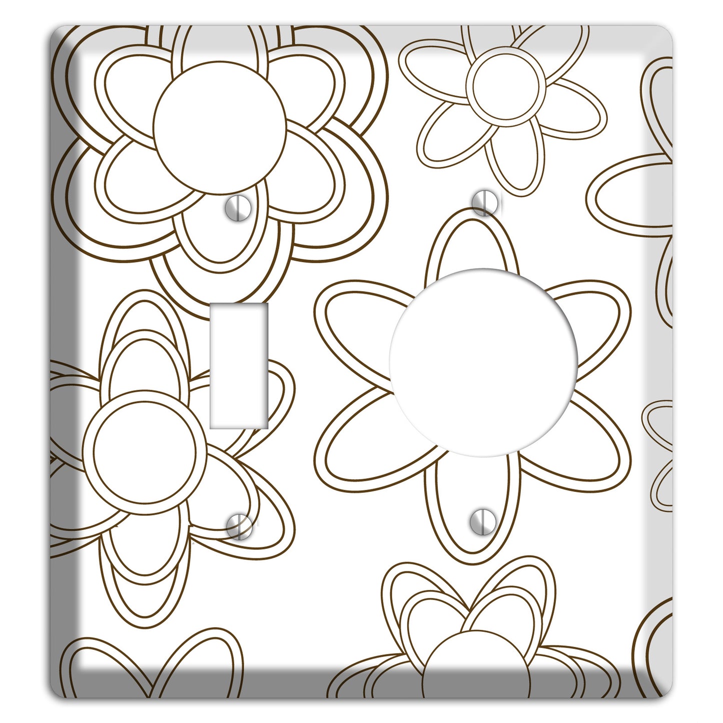 White with Retro Floral Contour Toggle / Receptacle Wallplate