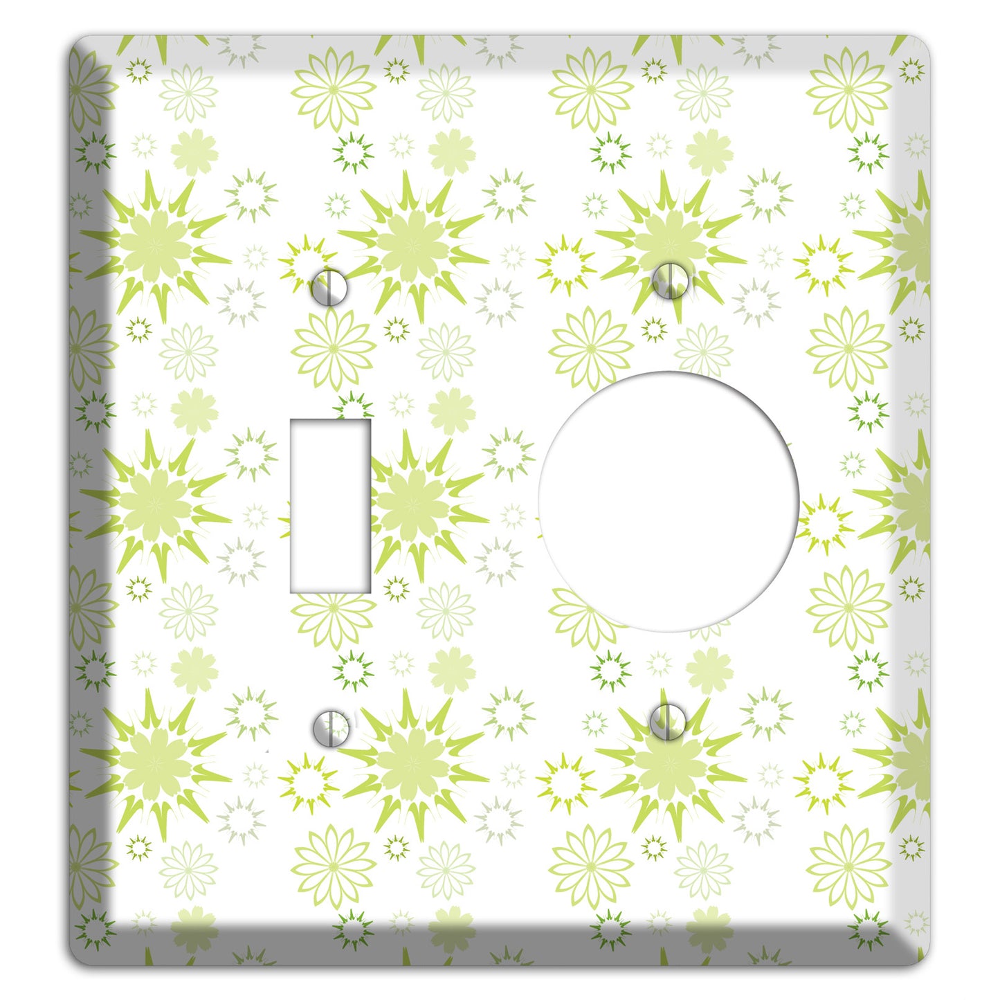 White with Multi Lime Floral Contour Retro Burst Toggle / Receptacle Wallplate