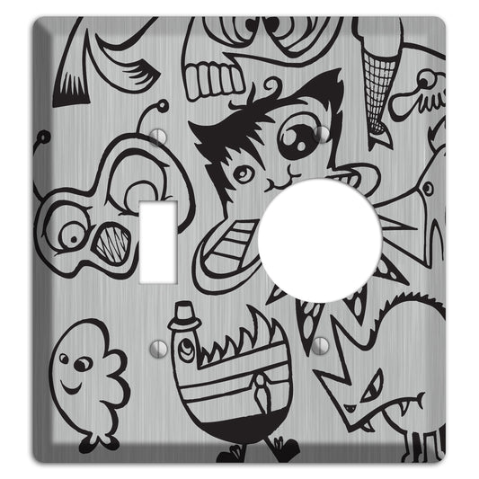 Whimsical Faces 3  Stainless Toggle / Receptacle Wallplate