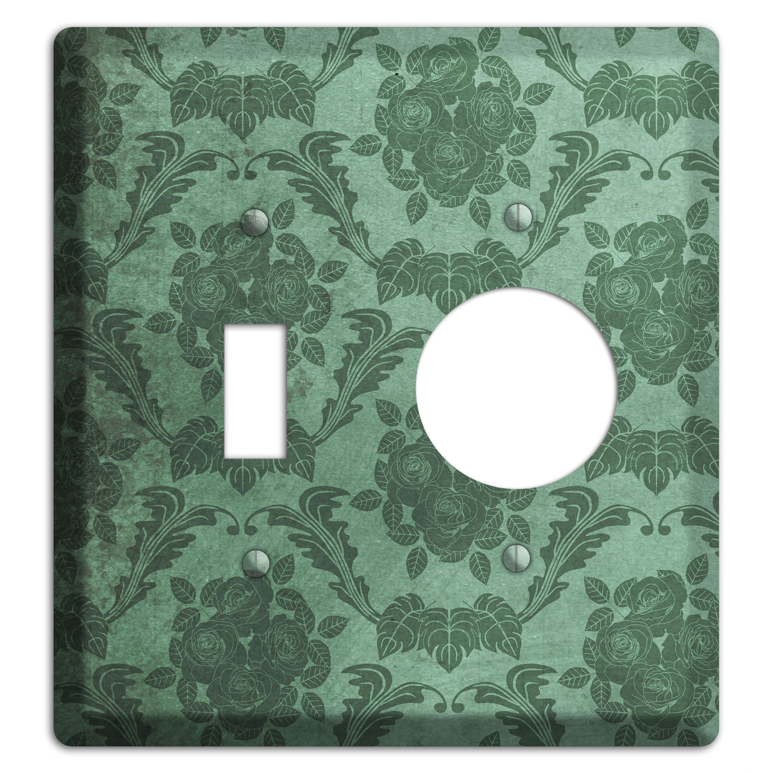 Viridian Green Vintage Rose Damask Toggle / Receptacle Wallplate