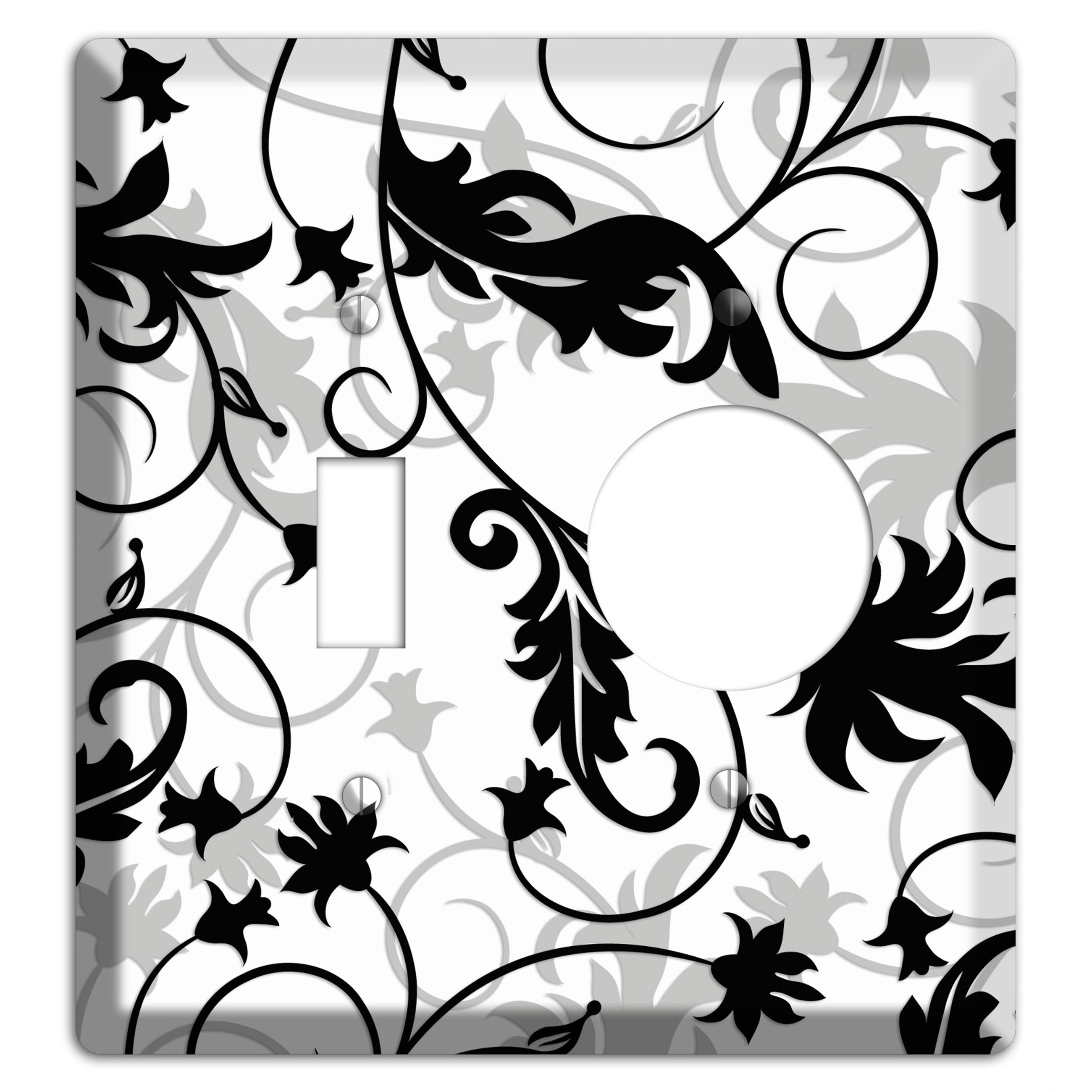 Black White and Grey Victorian Sprig Toggle / Receptacle Wallplate