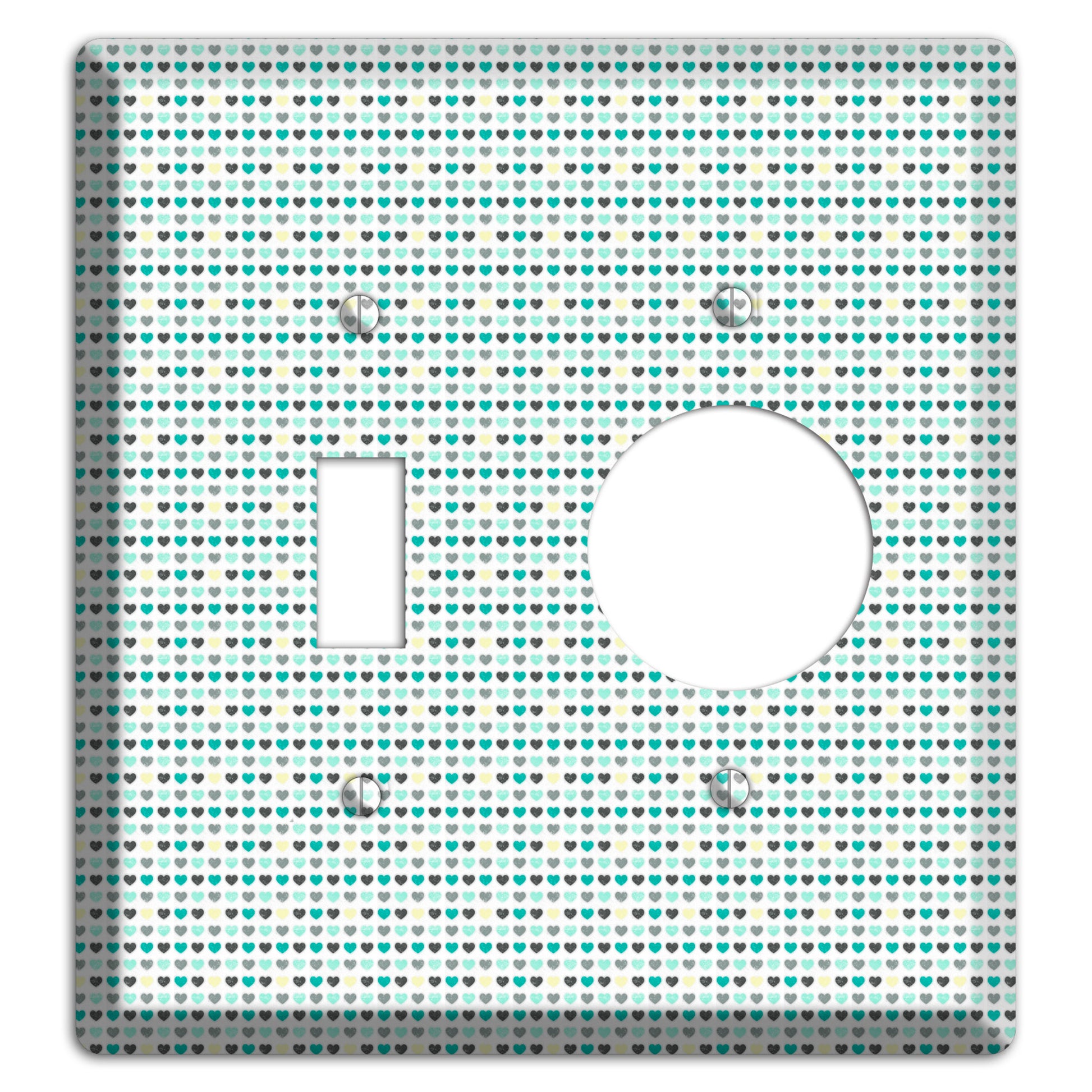 Multi Teal Grey Yellow Optical Hearts Toggle / Receptacle Wallplate