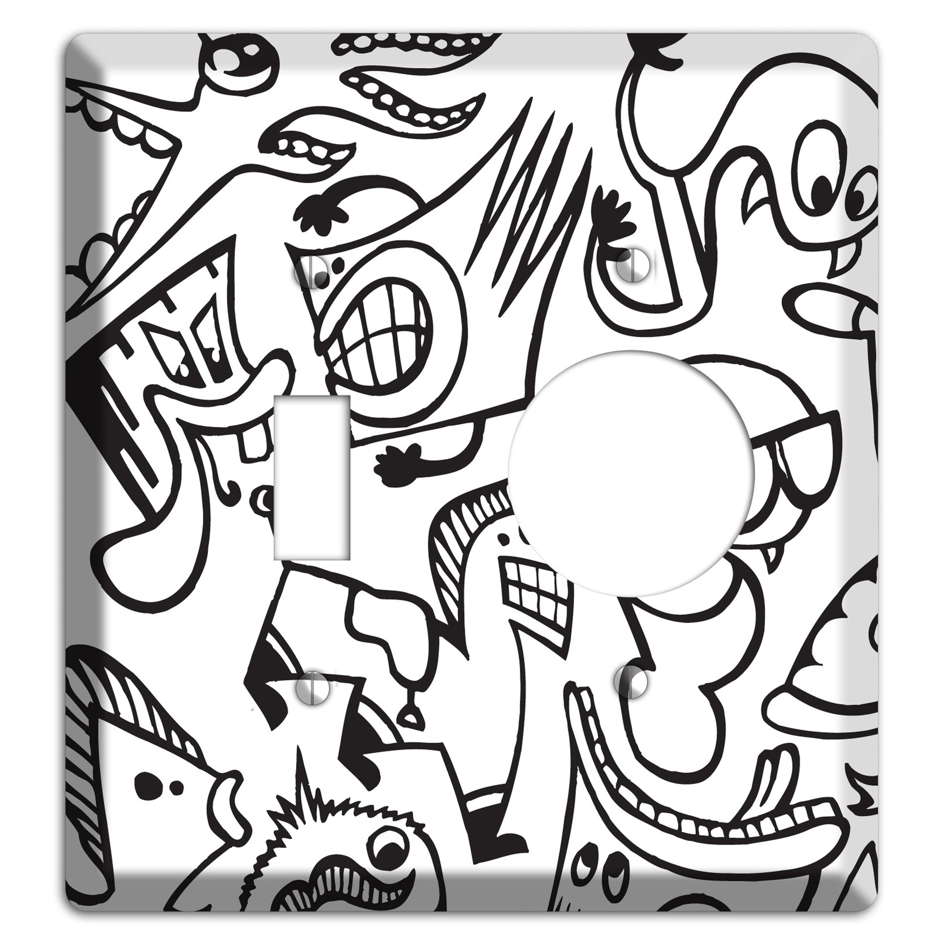 Black and White Whimsical Faces 1 Toggle / Receptacle Wallplate