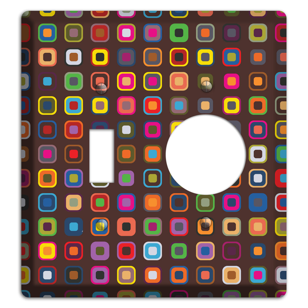 Brown with Multi Retro Squares Toggle / Receptacle Wallplate