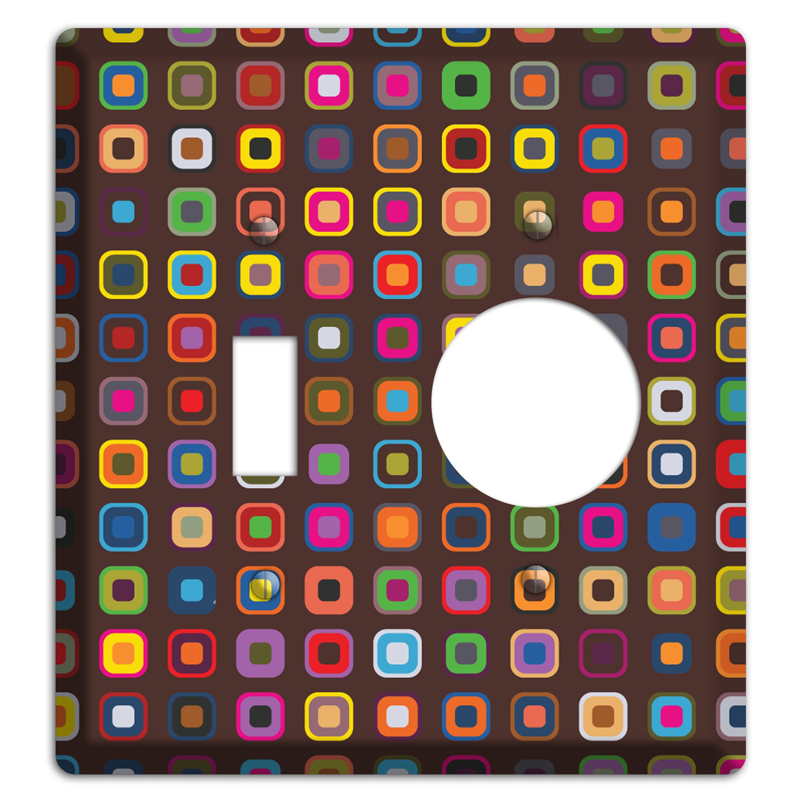 Brown with Multi Retro Squares Toggle / Receptacle Wallplate