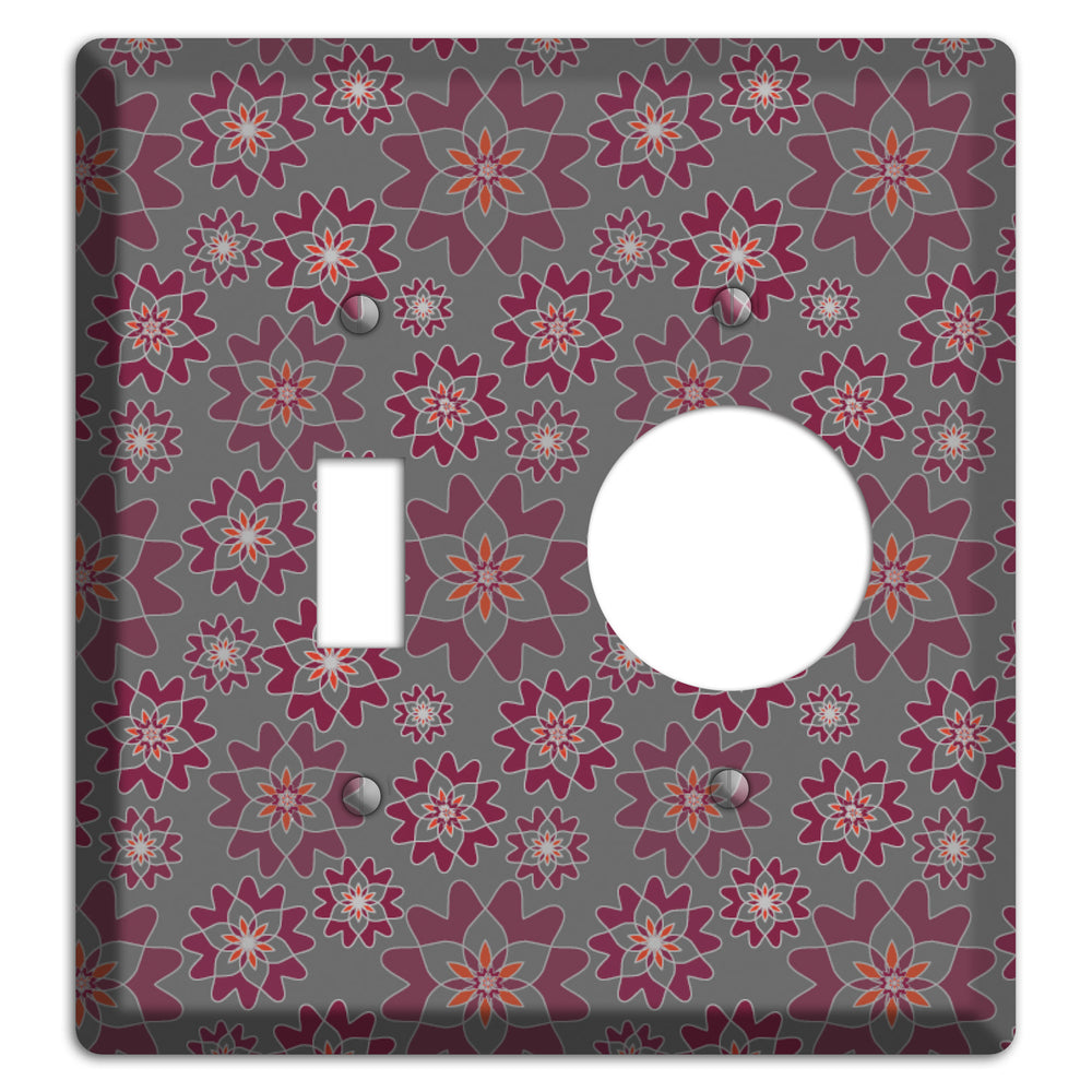 Grey with Burgundy Retro Suzani Toggle / Receptacle Wallplate