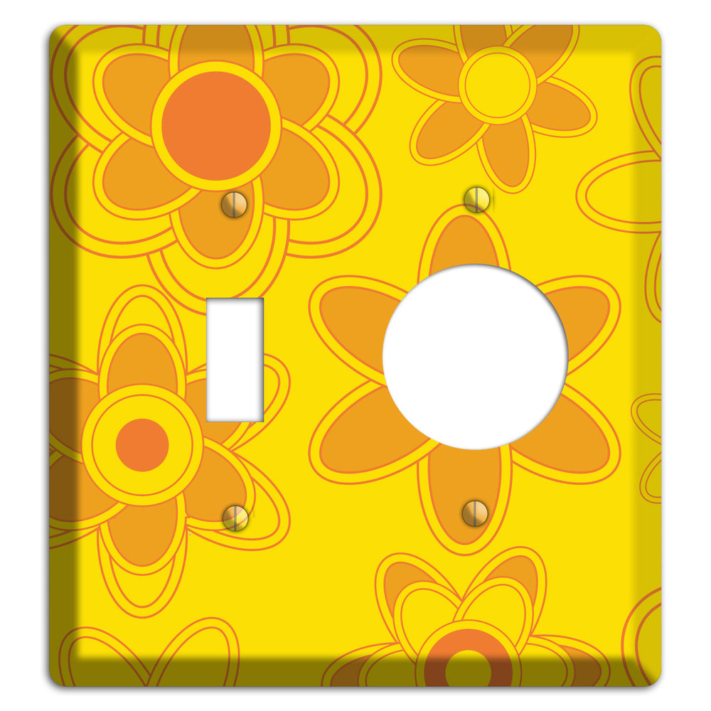 Yellow with Orange Retro Floral Contour Toggle / Receptacle Wallplate