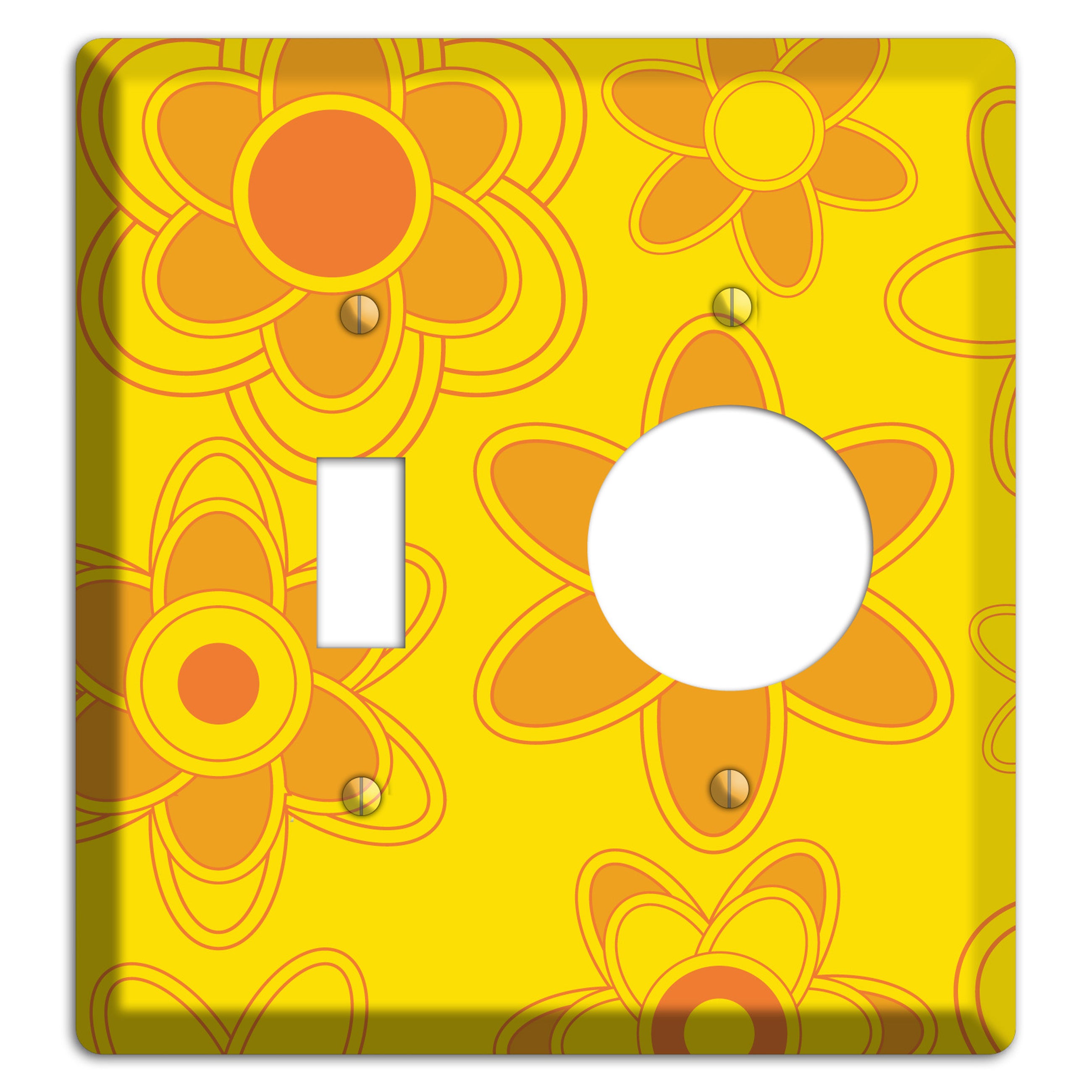 Yellow with Orange Retro Floral Contour Toggle / Receptacle Wallplate