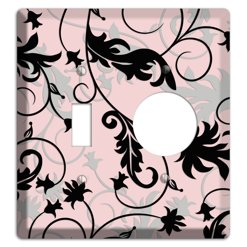 Dusty Pink Grey Black Victorian Sprig Toggle / Receptacle Wallplate