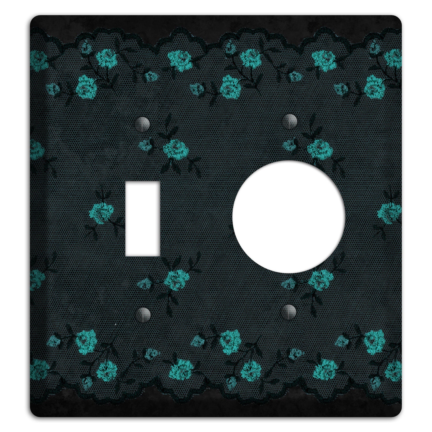 Embroidered Floral Black Toggle / Receptacle Wallplate