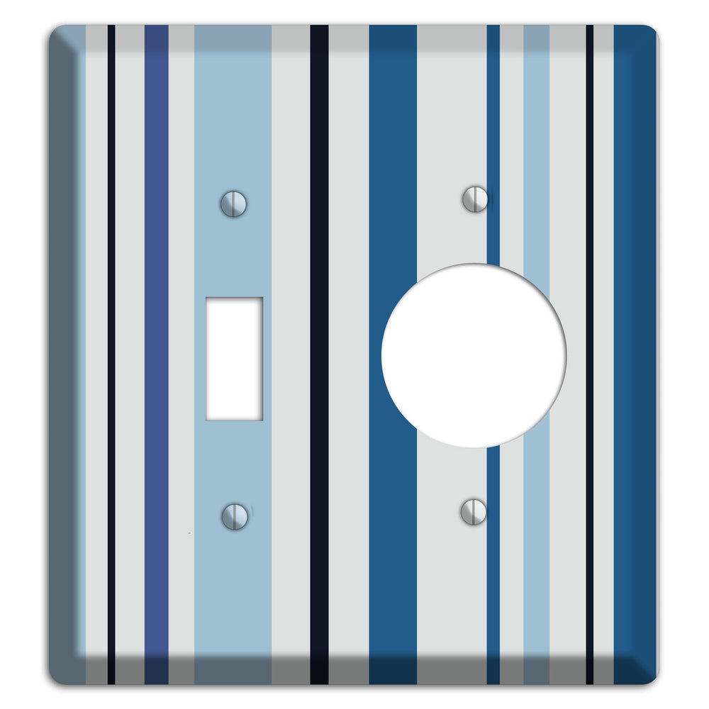 Multi White and Blue Vertical Stripe Toggle / Receptacle Wallplate