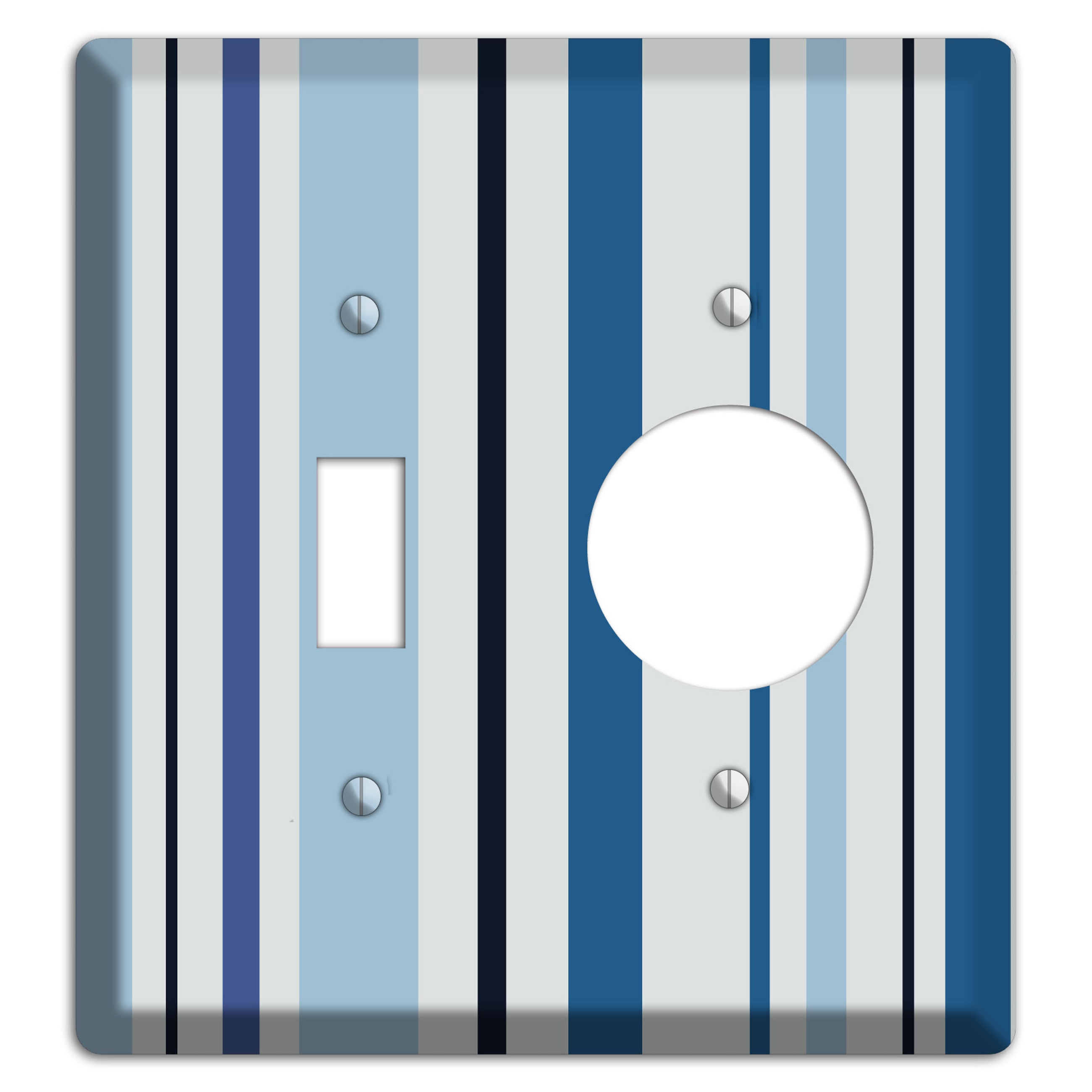 Multi White and Blue Vertical Stripe Toggle / Receptacle Wallplate