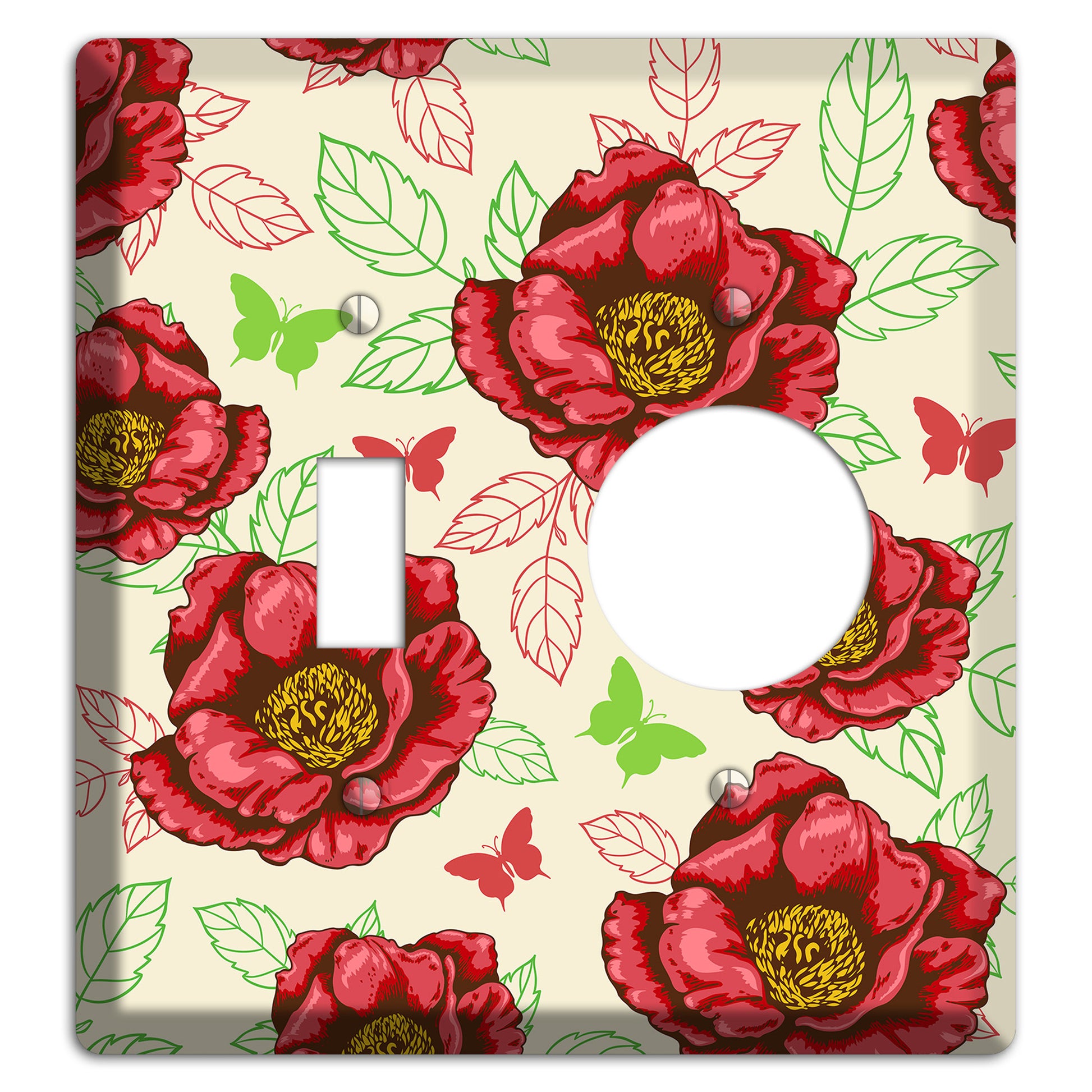 Red Peony Style B Toggle / Receptacle Wallplate