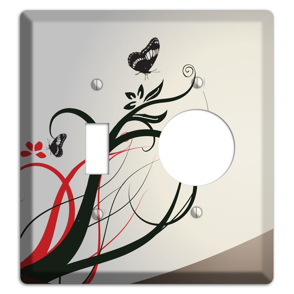 Grey and Red Floral Sprig with Butterfly Toggle / Receptacle Wallplate