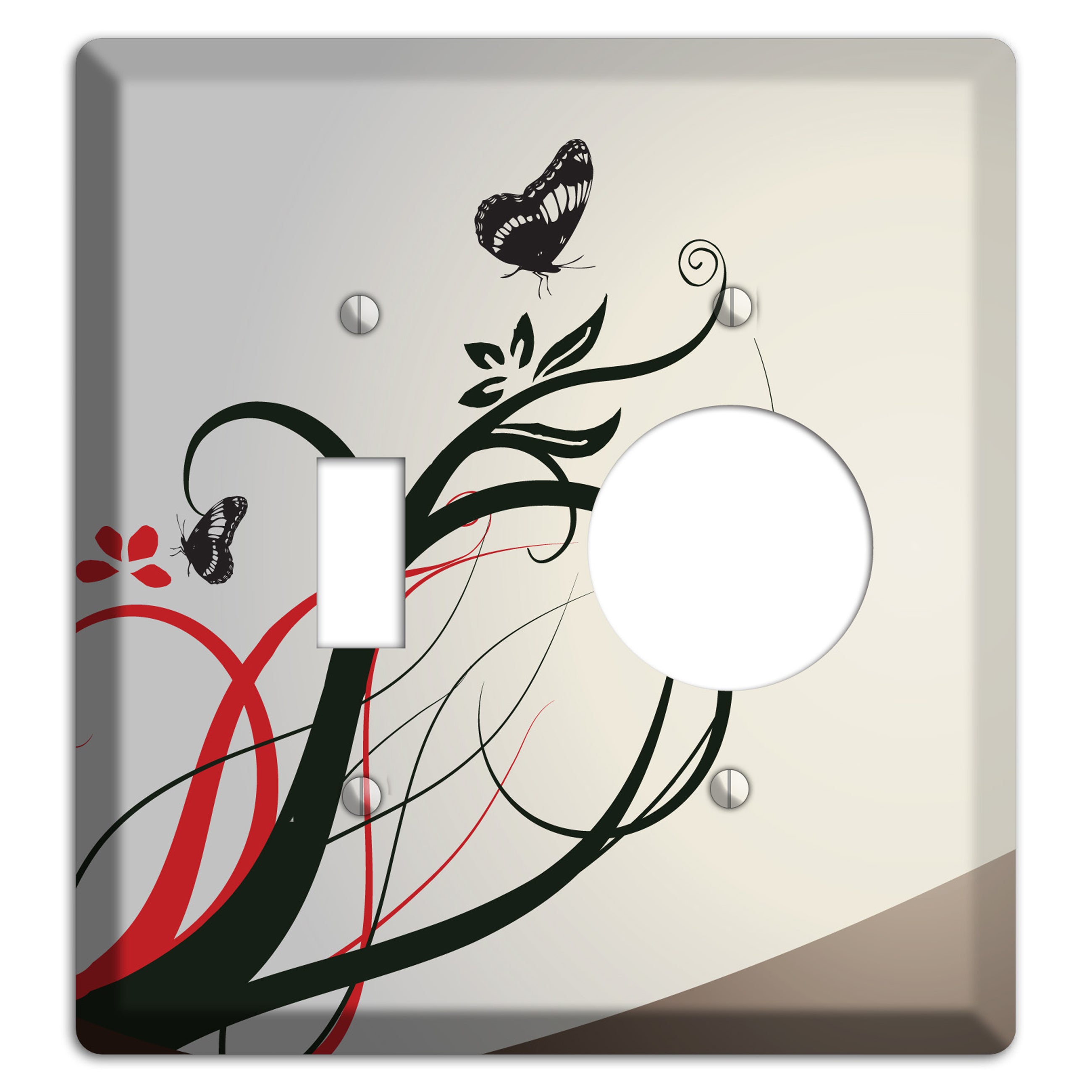 Grey and Red Floral Sprig with Butterfly Toggle / Receptacle Wallplate