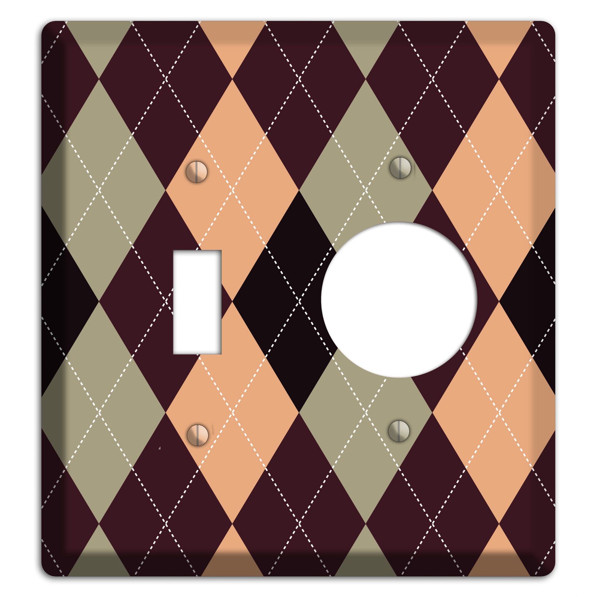 Beige and Brown Argyle Toggle / Receptacle Wallplate