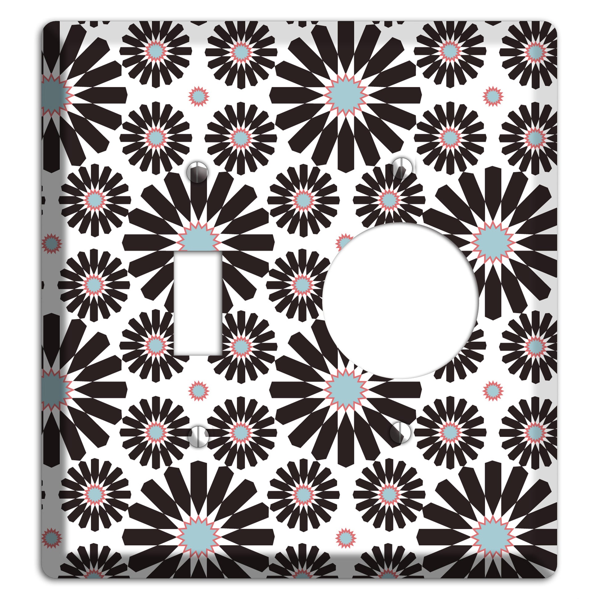 Dusty Blue Maroon Scandinavian Floral 3 Toggle / Receptacle Wallplate