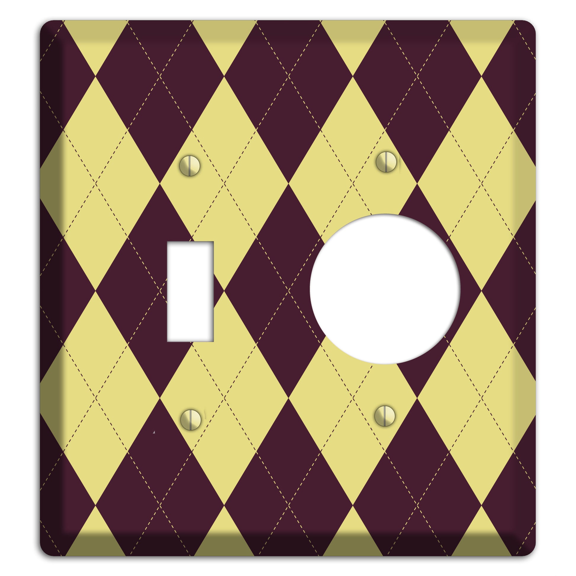 Yellow and Dark Maroon Argyle Toggle / Receptacle Wallplate