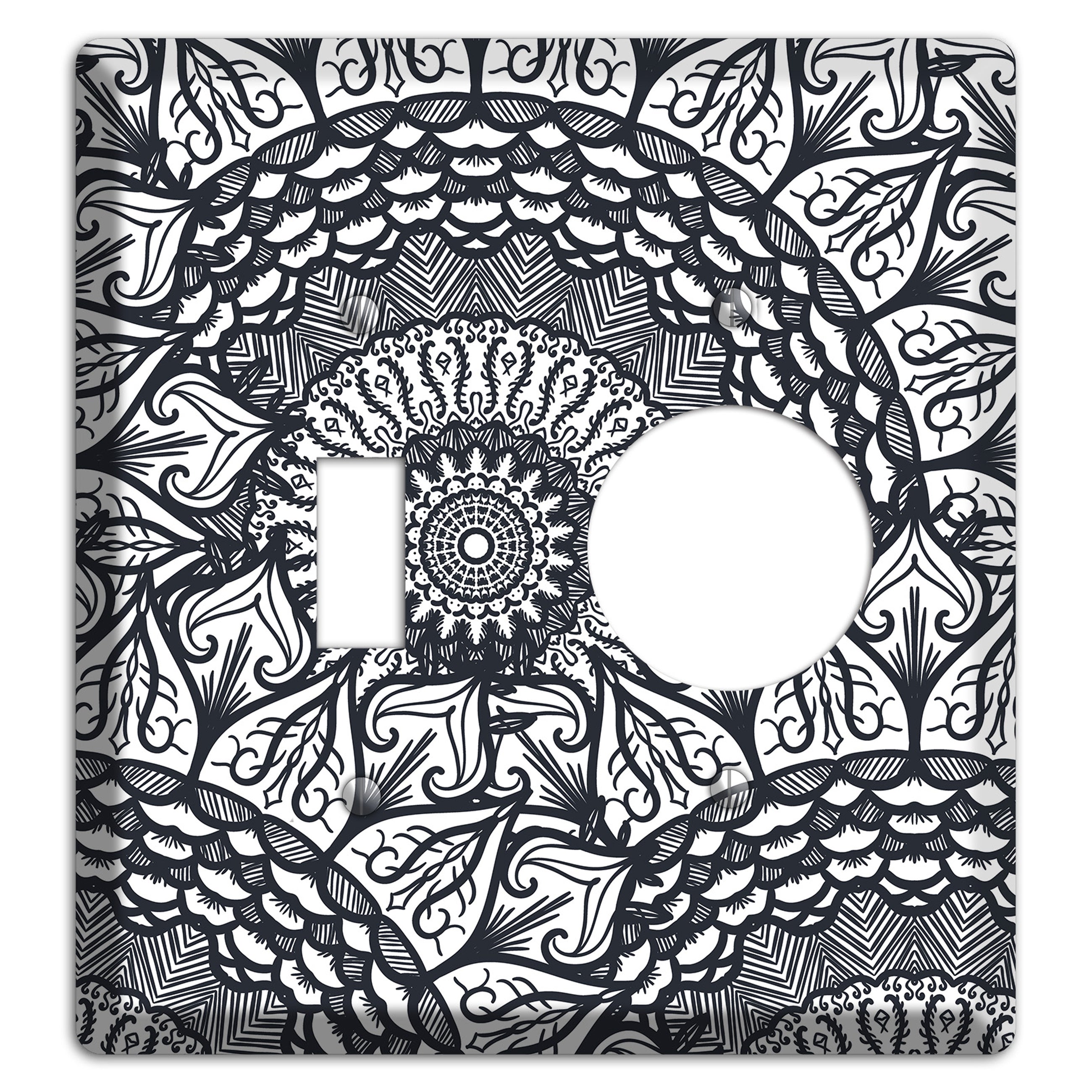Mandala Black and White Style L Cover Plates Toggle / Receptacle Wallplate