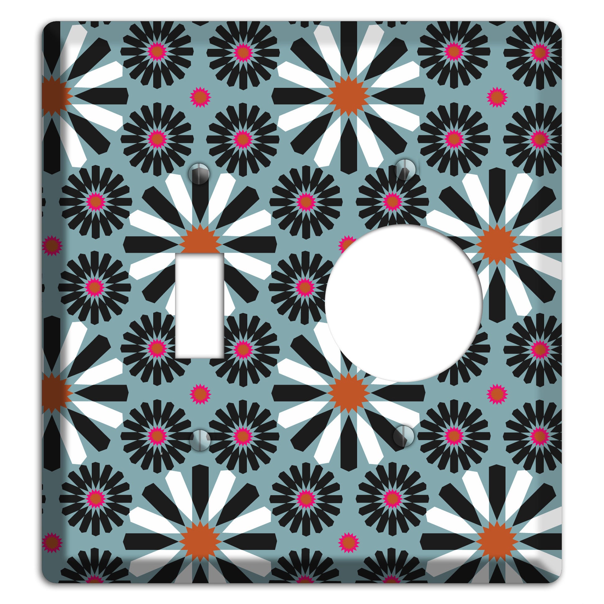 Dusty Blue with Scandinavian Floral Toggle / Receptacle Wallplate