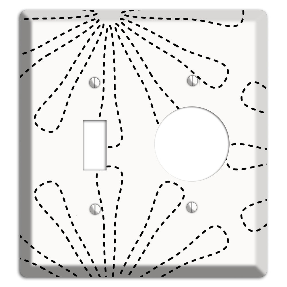 White with Black Retro Stipple Floral Contour Toggle / Receptacle Wallplate