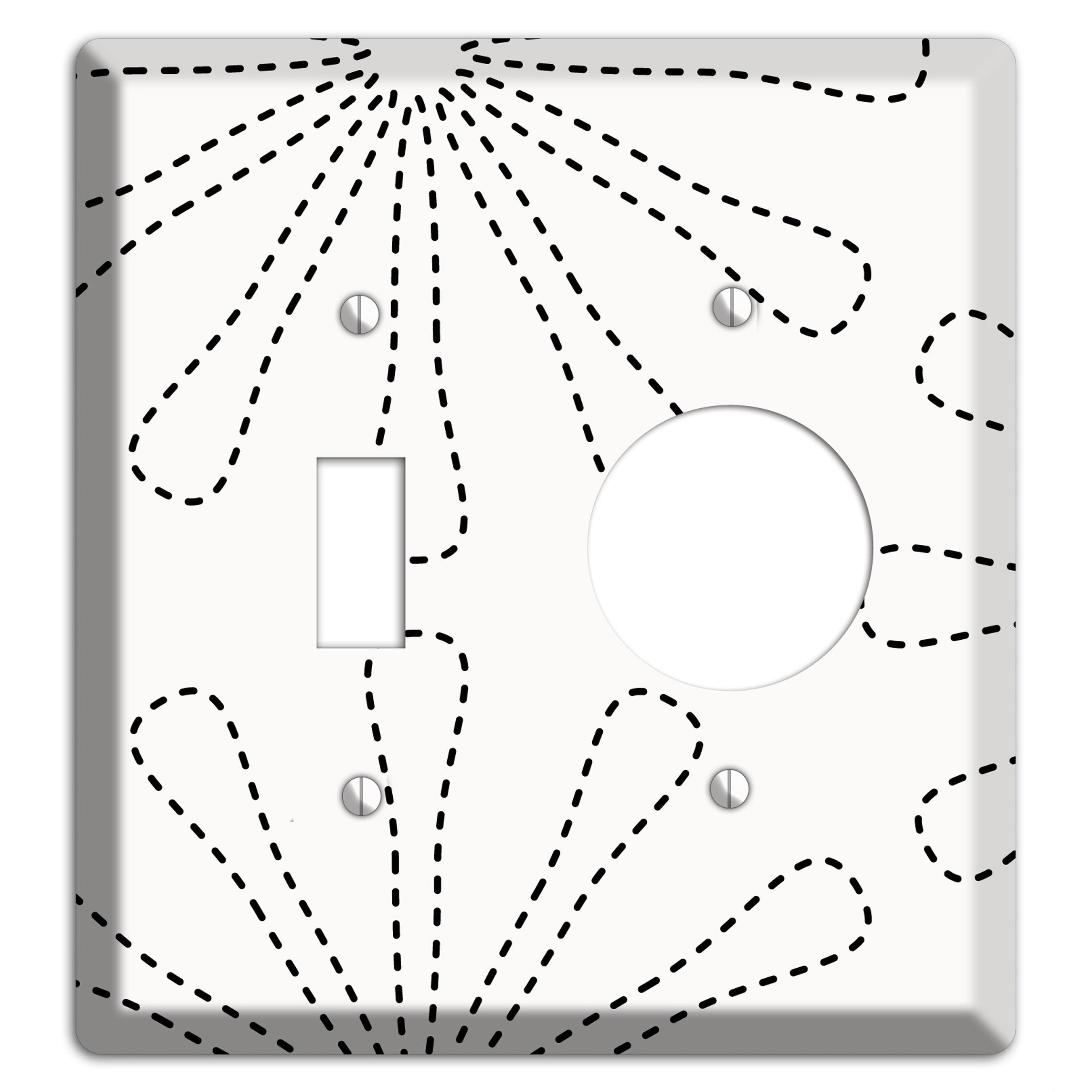White with Black Retro Stipple Floral Contour Toggle / Receptacle Wallplate