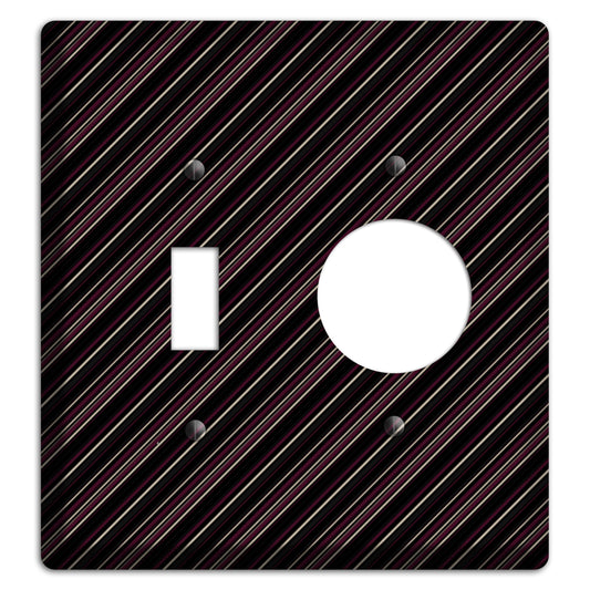 Black with White and Burgundy Angled Pinstripe Toggle / Receptacle Wallplate