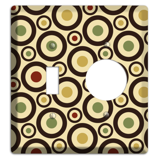 Beige with Olive Mustard Maroon Retro Bullseye Toggle / Receptacle Wallplate