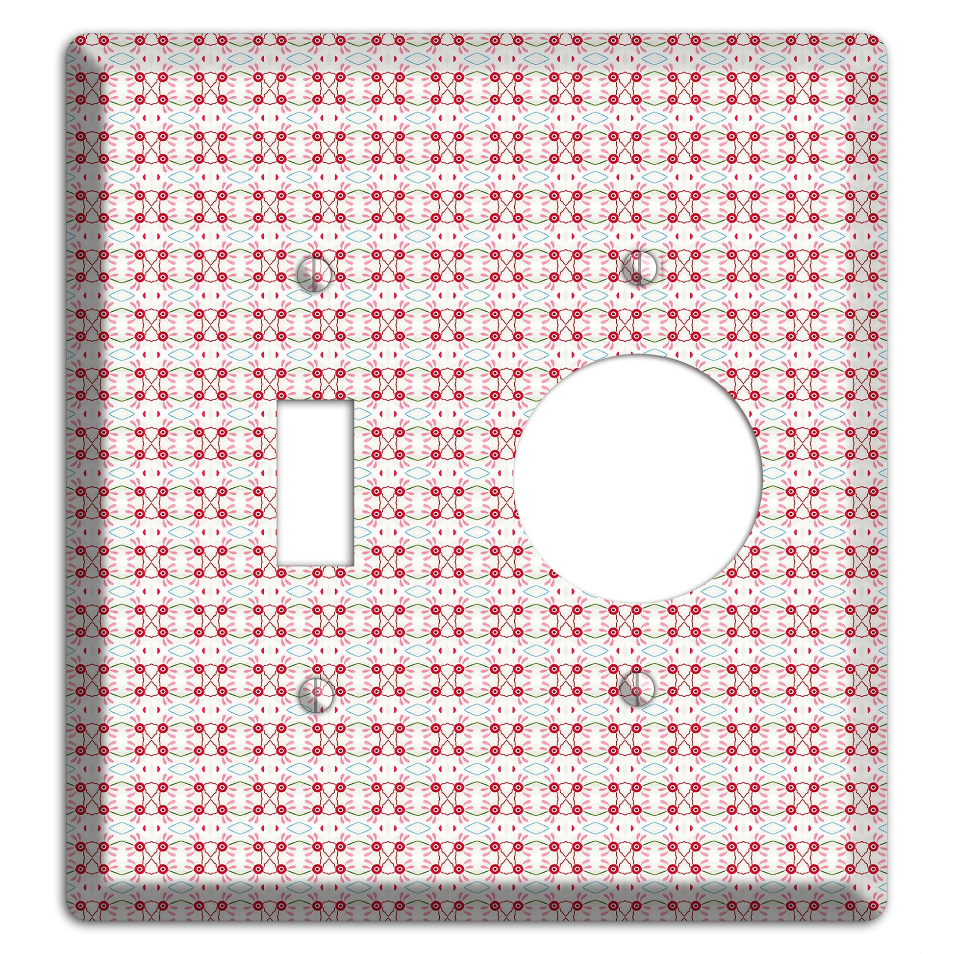 White with Red Ball and Stick Tapestry Toggle / Receptacle Wallplate